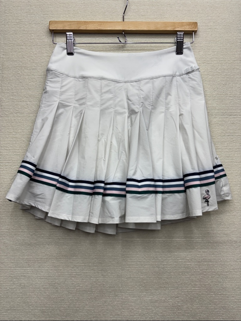 Fore All | small Pleated White Tennis Skirt with Stripe Trim